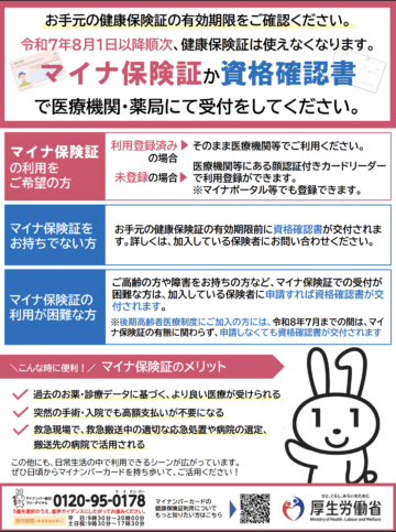 12/2以降マイナンバーカードの健康保険証利用登録が無い方は【資格確認書】が必要となりますの画像